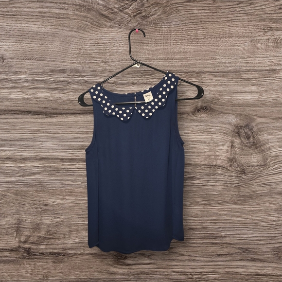 LC Lauren Conrad Tops - LC Lauren Conrad Navy Top with Polka Dot Collar